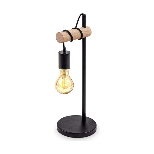 Lampe de bureau design bois et métal – ampoule apparente
